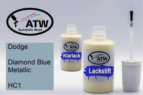 Dodge, Diamond Blue Metallic, HC1: 20ml Lackstift + 20ml Klarlack - Set, von ATW Autoteile West.